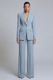 Grey Blue Peak Lapel Long Sleeves 2 Piece Business Suits