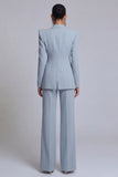 Grey Blue Peak Lapel Long Sleeves 2 Piece Business Suits