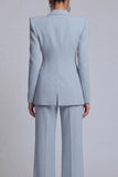 Grey Blue Peak Lapel Long Sleeves 2 Piece Business Suits