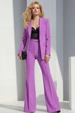 Peak Lapel Long Sleeves Purple 2 Piece Business Suits