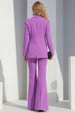 Peak Lapel Long Sleeves Purple 2 Piece Business Suits