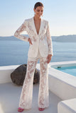 Peak Lapel Long Sleeves 2 Piece White Business Suits