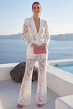 Peak Lapel Long Sleeves 2 Piece White Business Suits
