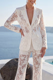 Peak Lapel Long Sleeves 2 Piece White Business Suits