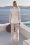 Floral White Peak Lapel Long Sleeves 2 Piece Business Suits