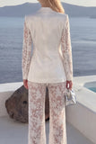 Floral White Peak Lapel Long Sleeves 2 Piece Business Suits