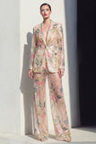 Champagne Floral Peak Lapel Long Sleeves 2 Piece Business Suits