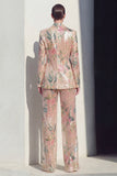 Champagne Floral Peak Lapel Long Sleeves 2 Piece Business Suits