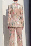 Champagne Floral Peak Lapel Long Sleeves 2 Piece Business Suits