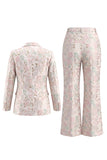 Floral Jacquard Peak Lapel Long Sleeves Champagne Pink 2 Piece Business Suits