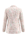 Floral Jacquard Peak Lapel Long Sleeves Champagne Pink 2 Piece Business Suits