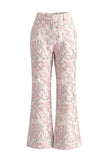 Floral Jacquard Peak Lapel Long Sleeves Champagne Pink 2 Piece Business Suits