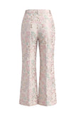 Floral Jacquard Peak Lapel Long Sleeves Champagne Pink 2 Piece Business Suits