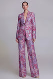 Floral Peak Lapel Dark Blue Appliqued 2 Piece Business Suits