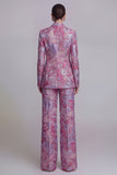 Floral Peak Lapel Dark Blue Appliqued 2 Piece Business Suits