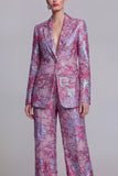 Floral Peak Lapel Dark Blue Appliqued 2 Piece Business Suits