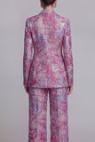 Floral Peak Lapel Dark Blue Appliqued 2 Piece Business Suits