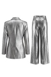 2 Piece Shawl Lapel Grey Ruched Business Suits with Bow