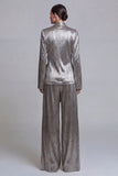 2 Piece Shawl Lapel Grey Ruched Business Suits with Bow