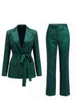 2 Piece Peak Lapel Floral Dark Green Long Sleeves Business Suits