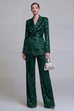 2 Piece Peak Lapel Floral Dark Green Long Sleeves Business Suits