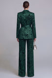 2 Piece Peak Lapel Floral Dark Green Long Sleeves Business Suits