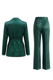 2 Piece Peak Lapel Floral Dark Green Long Sleeves Business Suits