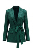 2 Piece Peak Lapel Floral Dark Green Long Sleeves Business Suits