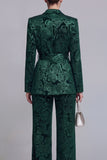 2 Piece Peak Lapel Floral Dark Green Long Sleeves Business Suits