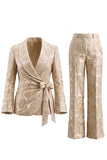 2 Piece Shawl Lapel Champagne Jacquard Floral Business Suits