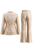 2 Piece Shawl Lapel Champagne Jacquard Floral Business Suits