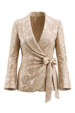 2 Piece Shawl Lapel Champagne Jacquard Floral Business Suits