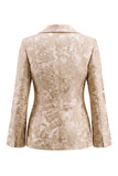 2 Piece Shawl Lapel Champagne Jacquard Floral Business Suits