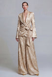 2 Piece Shawl Lapel Champagne Jacquard Floral Business Suits