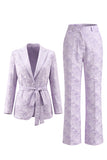 Lilac 2 Piece Peak Lapel Floral Long Sleeves Business Suits