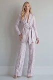Lilac 2 Piece Peak Lapel Floral Long Sleeves Business Suits