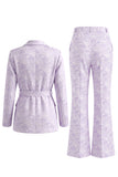 Lilac 2 Piece Peak Lapel Floral Long Sleeves Business Suits