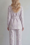 Lilac 2 Piece Peak Lapel Floral Long Sleeves Business Suits