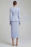 Green Single Breasted Sheath Long Sleeves 2 Piece Blazer Dress with Slit