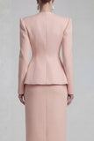 Green Single Breasted Sheath Long Sleeves 2 Piece Blazer Dress with Slit