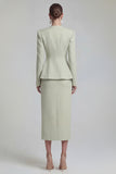Green Single Breasted Sheath Long Sleeves 2 Piece Blazer Dress with Slit