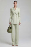 Green Double Breasted Peak Lapel Long Sleeves Business
