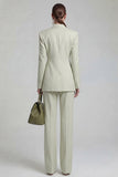 Green Double Breasted Peak Lapel Long Sleeves Business