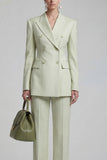 Green Double Breasted Peak Lapel Long Sleeves Business