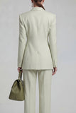 Green Double Breasted Peak Lapel Long Sleeves Business