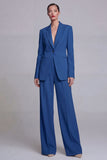 Peak Lapel Dark Blue Long Sleeves 2 Piece Business Suits