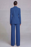 Peak Lapel Dark Blue Long Sleeves 2 Piece Business Suits