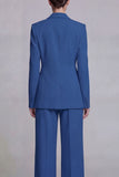 Peak Lapel Dark Blue Long Sleeves 2 Piece Business Suits