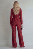 Red 2 Piece Peak Lapel Floral Long Sleeves Business Suits