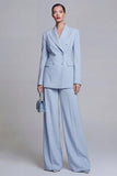 Peak Lapel Blue Long Sleeves 2 Piece Business Suits